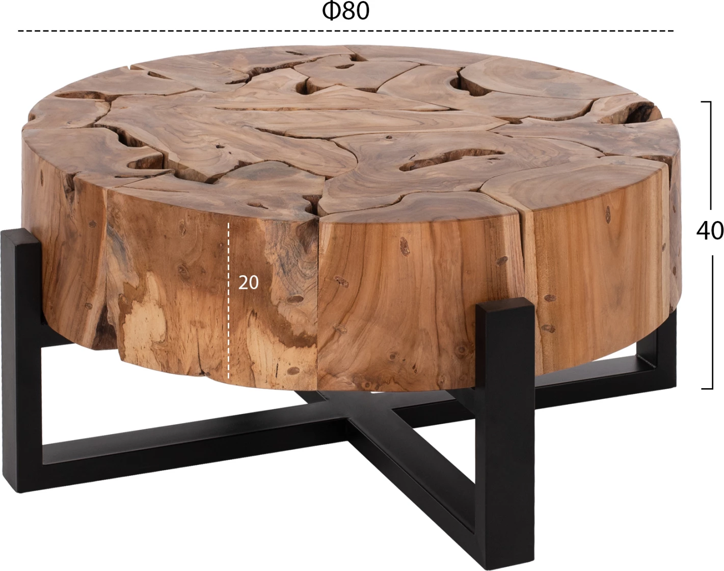 Tavolinë kafeje MOBLEY FH9352, druri i ngurtë teak, ngjyrë natyrale, Φ80x40H