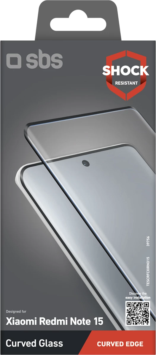 Xham i kalitur mbrojtës ekrani SBS Screenglass 4D për Xiaomi Redmi Note 15, i zi, me 2 peceta pastrimi