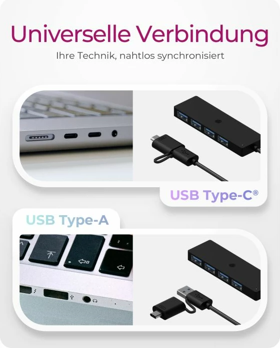hub USB ICYBOX IB-HUB1424-C3, 4-port, USB 3.2 Gen 1, lidhje USB-C/USB-A, kabllo 62 cm, 5 Gbit/s, i zi