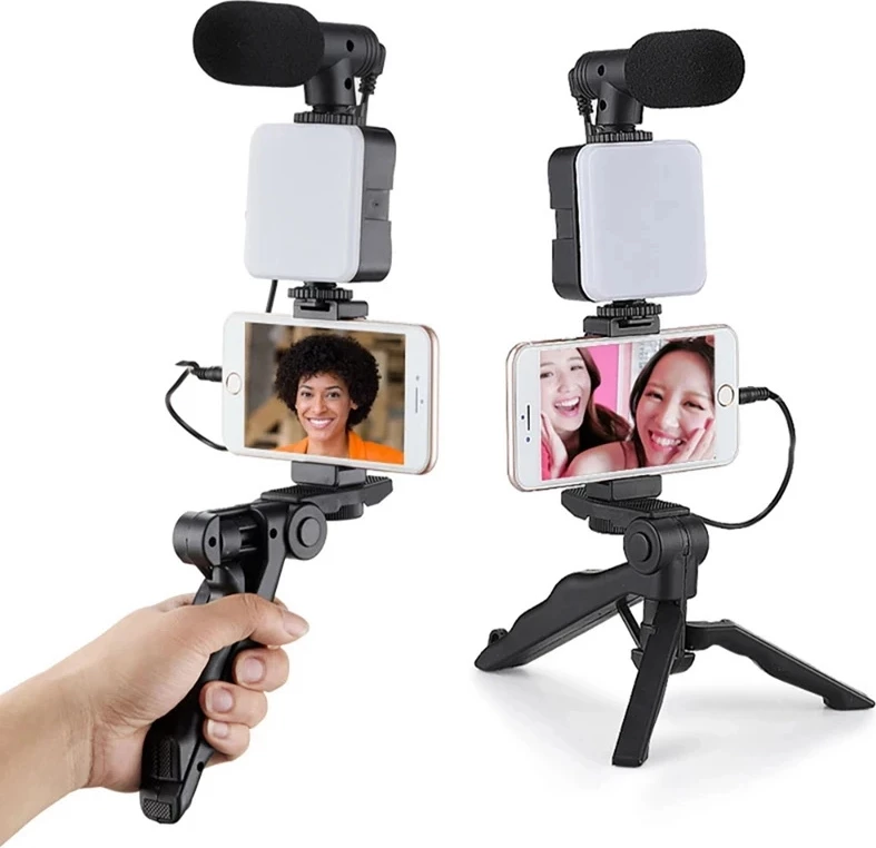 Set Krijuesi Video Selfie Stick me Tripod, Dritë LED, Mikrofon dhe Telekomandë
