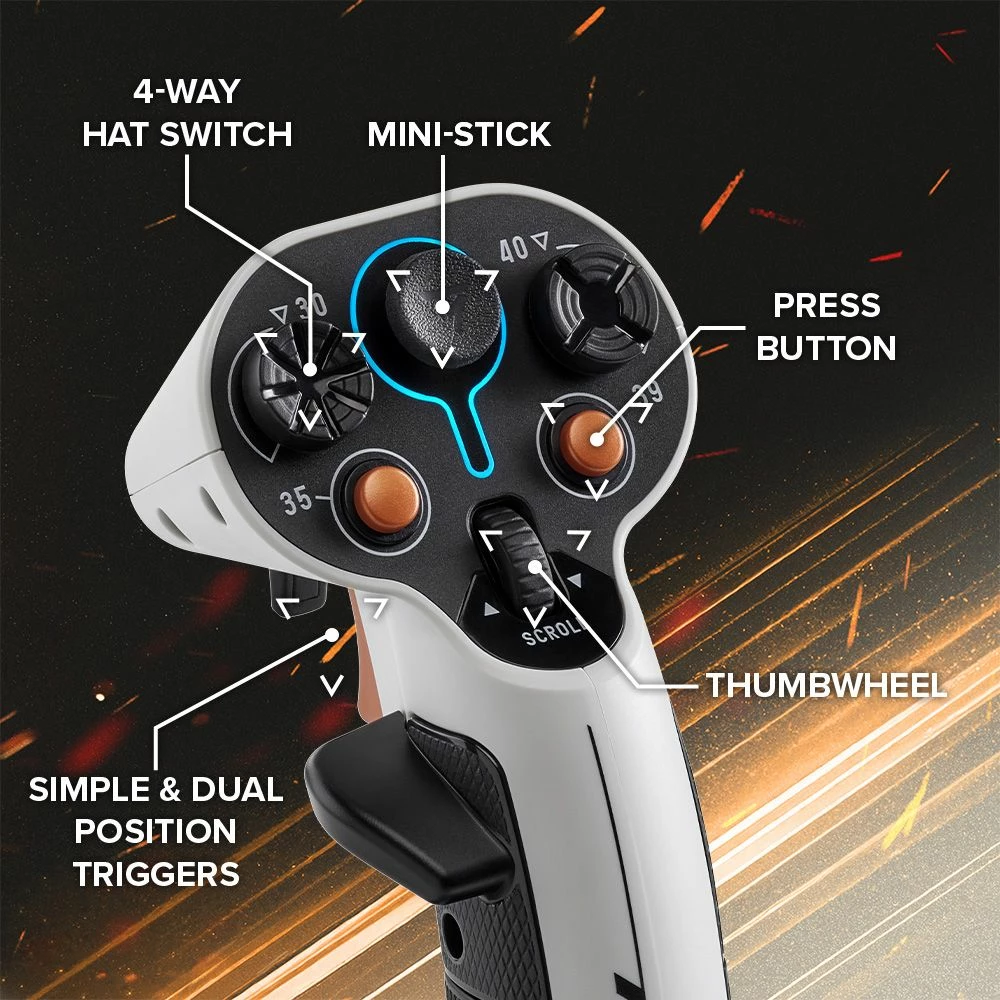 Joystick fluturimi Thrustmaster SOL-R 1 për PC, 44 funksione, H.E.A.R.T. 16-bit, RGB, bardhë/zi
