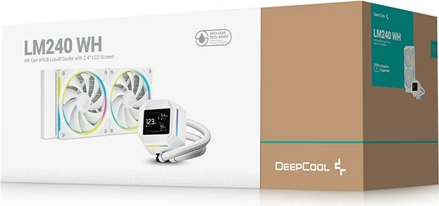 Kasë ftohëse uji Deepcool LM240, 2x120mm, ekran IPS, bardhë