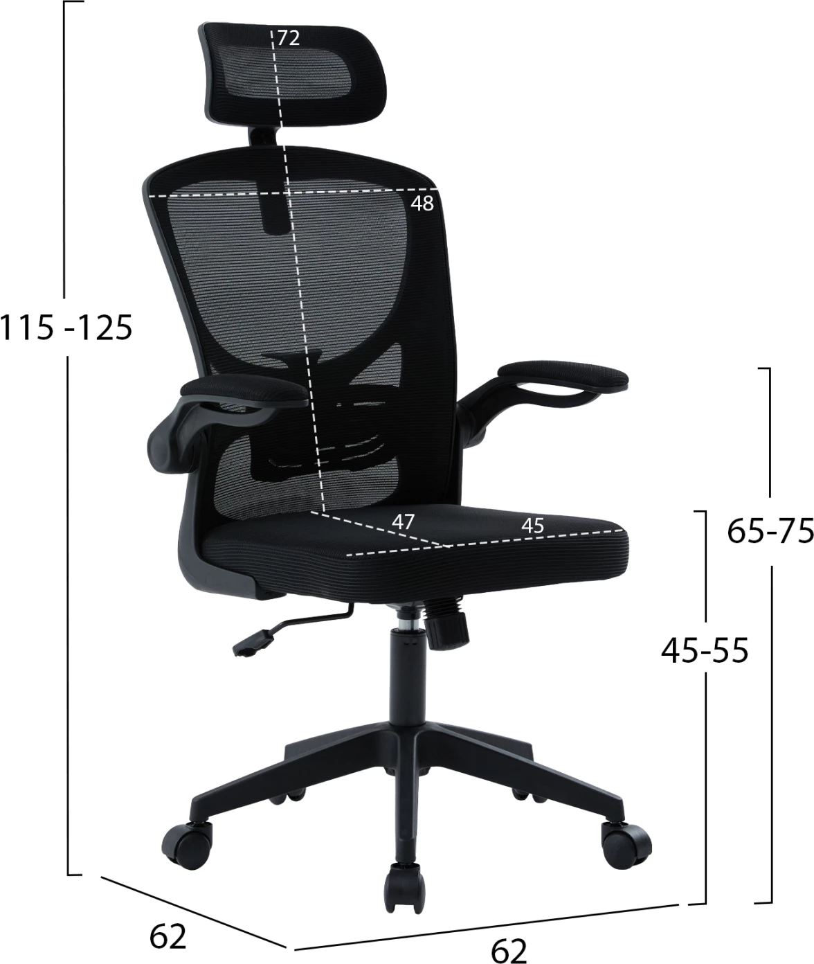 Karrige zyre ergonomike FLOATER, material rrjetë e zezë, FH1230.01, 62x62x106-116cm