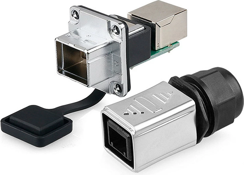 Konektor industrial RJ45 GoodConnections S6, IP65/IP67, metal, gri