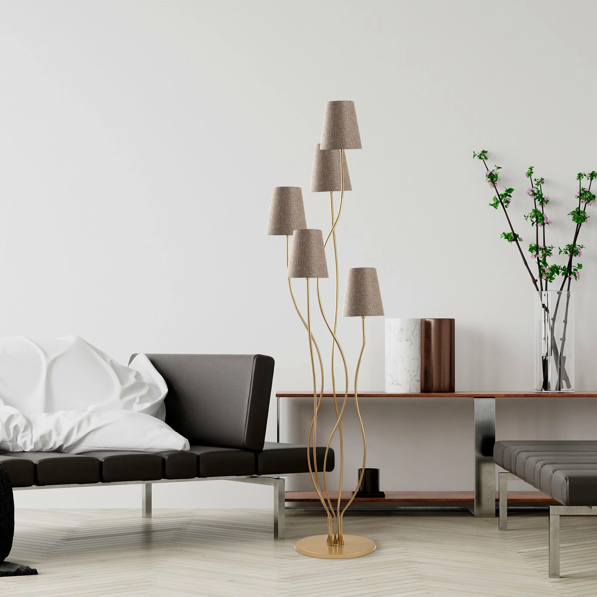 Llambë dyshemeje Opviq, Bonibon, ngjyrë ari dhe bezhë, 44x44x160cm