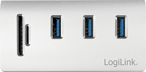USB hub LogiLink, 3 porta USB 3.0 me lexues kartelash SD/microSD, argjendtë