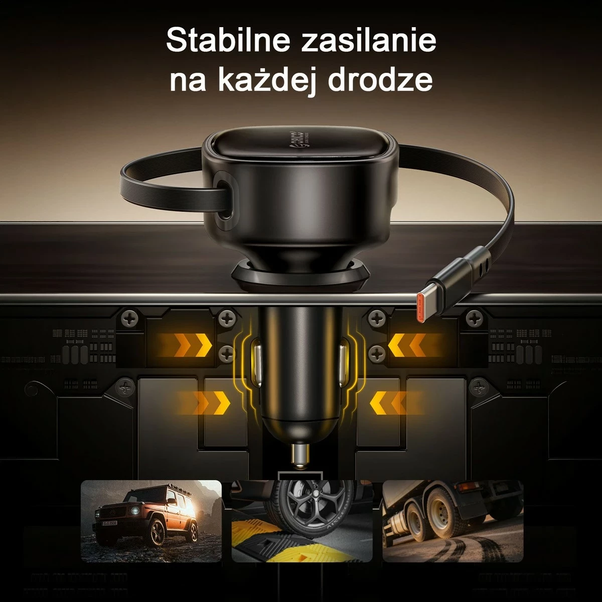 Karikues veture Orico 66W, PD, USB-C/USB-A, kabllo USB-C e tërheqshme, i zi
