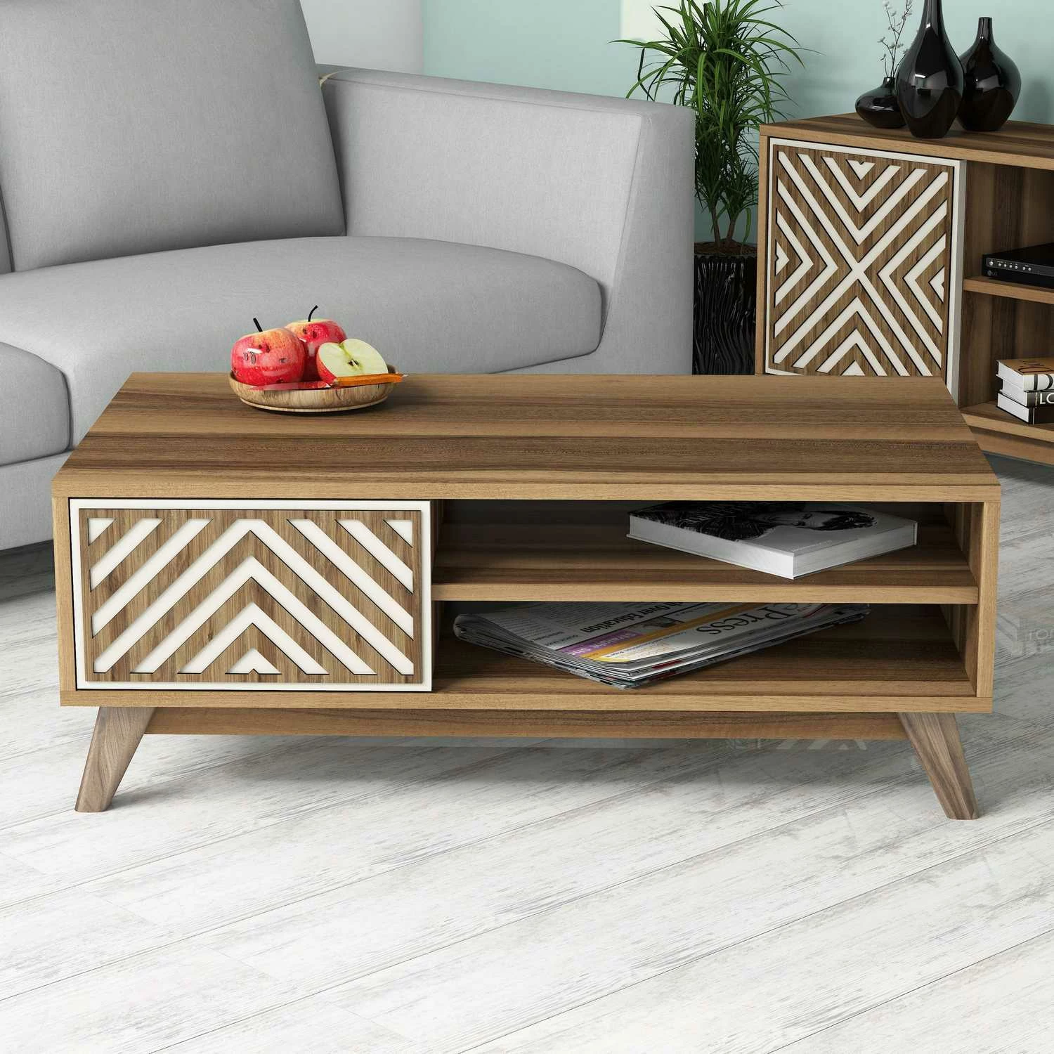 Tavolinë e ulët Skye Decor, ngjyrë arre, krem