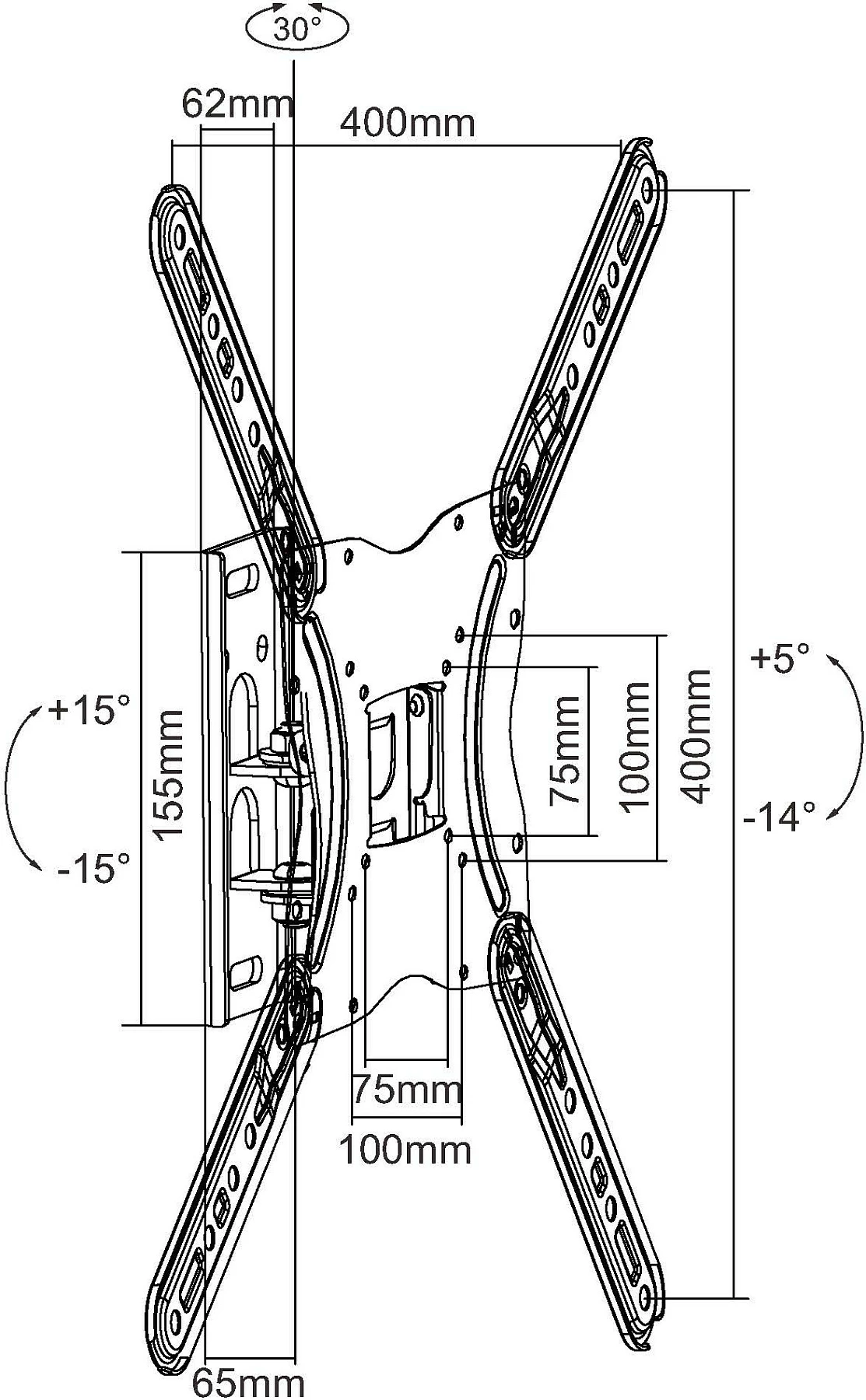 Mbajtëse muri për TV/Monitor EQUIP, 13-55", VESA 75x75-400x400, 30kg, e zezë