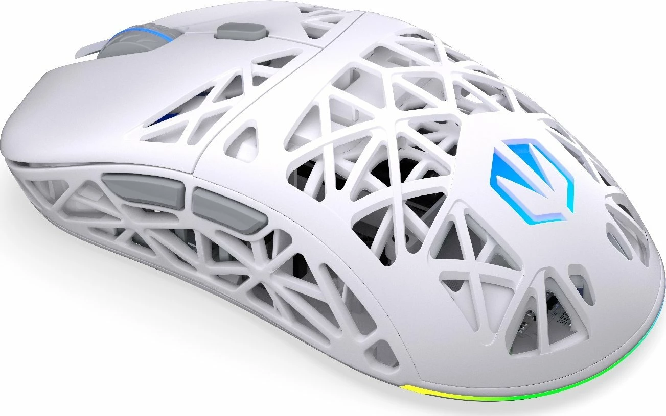 Maus gaming Endorfy LIV Plus Wireless EY6A017, PAW3395, 26000 DPI, RGB, tri-mode, dock karikimi, i bardhë