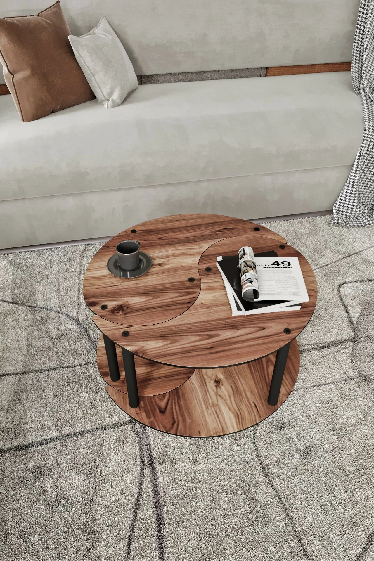 Set tavolinash kafeje Skye Decor, Yin Yang 2 copë, ngjyrë arre