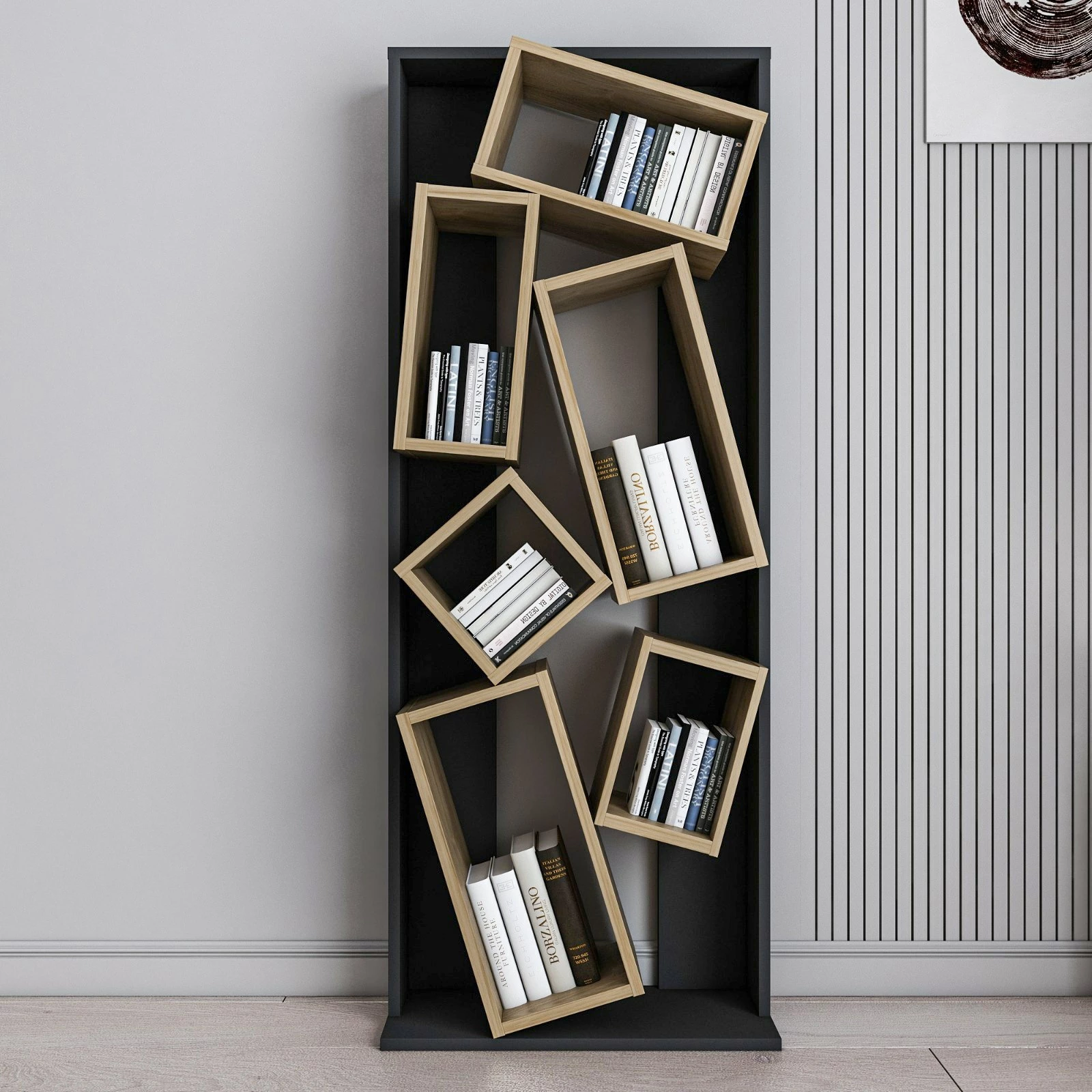Raft librash Hanah Home, Carmen, ngjyrë e zezë dhe lis