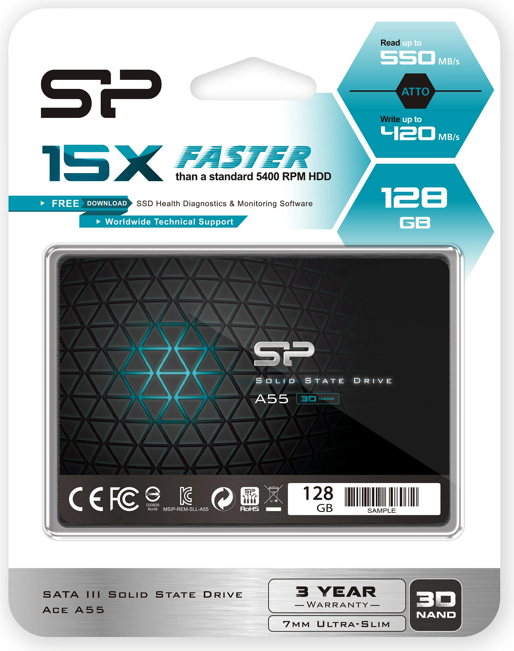 SSD intern Silicon Power A55, 128GB, 2.5" SATA III, i zi
