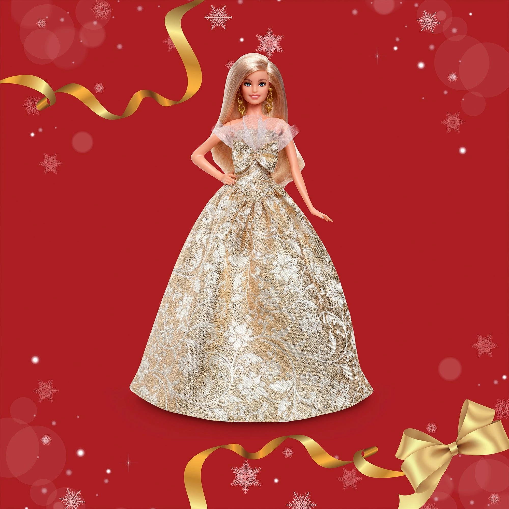 Kukull koleksionuese Barbie Mattel Signature Holiday Barbie 2025 JBH95, fustan gold-silver