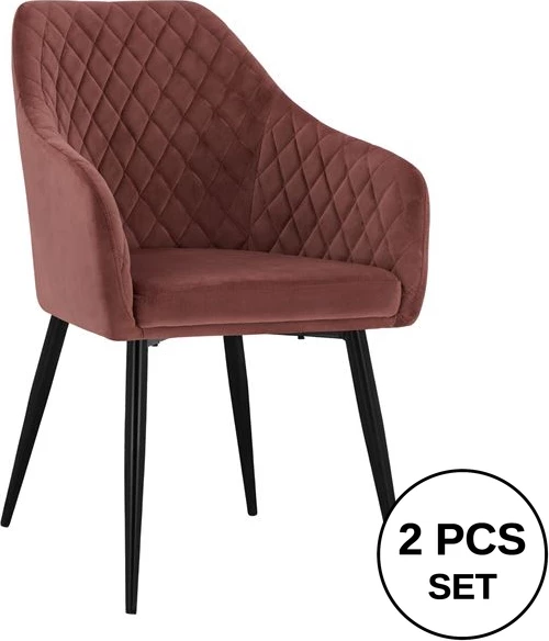 Karrige me krahë CHARLES FH8522.02 me kadife ngjyrë rozë e pluhurosur 52x60x89 cm., set prej 2 copë