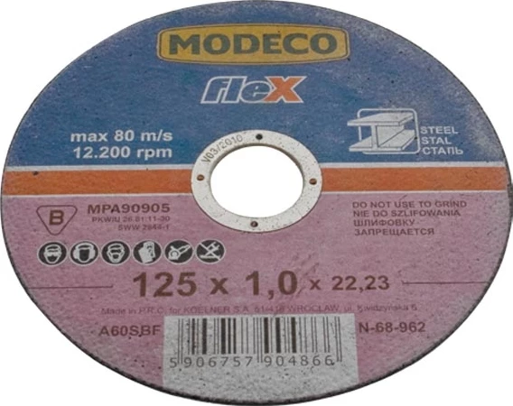Disk prerës për metal Modeco MN-68-967 125mm (vrimë 22.23mm, trashësi 1.6mm), 1 copë