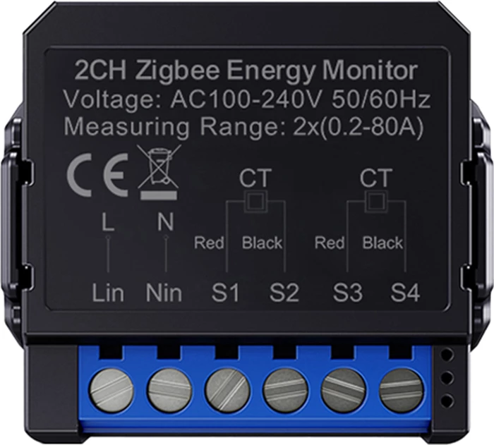 Matës energjie smart ZigBee, Avatto ZWPM16-2, dykanalësh 0.2-80 A, AC 100-240 V, ZigBee 3.0, Tuya/Smart Life, matje dykahëshe