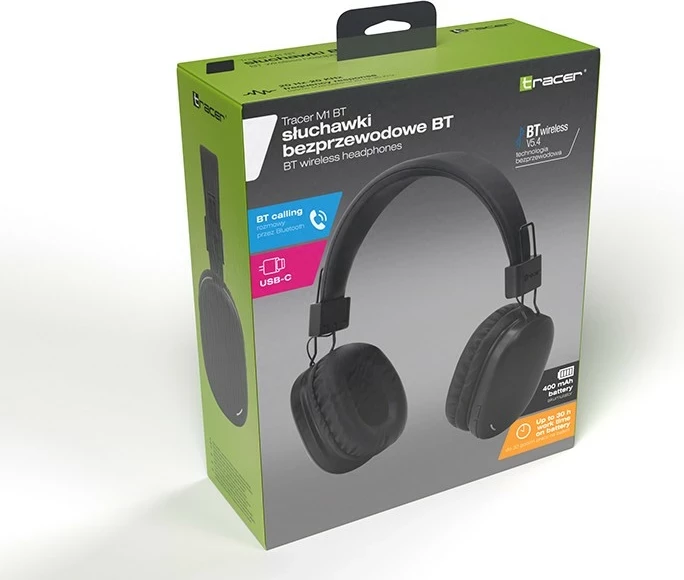 Kufje Tracer M1 BT, wireless, Bluetooth 5.4, mikrofon, 30h, USB-C, e zezë