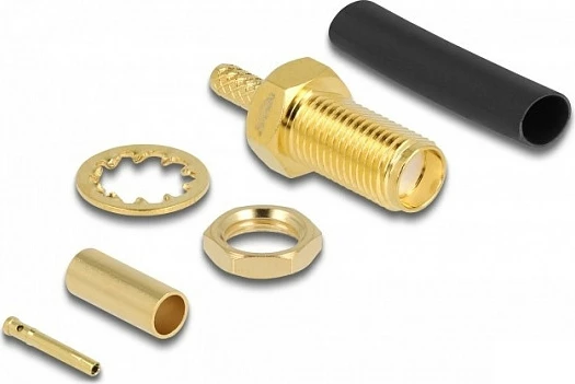 Konektor SMA DeLOCK, bulkhead mashkull, 50Ω, për krimpim RG-174/RG-316, 5 copë, zi/ari