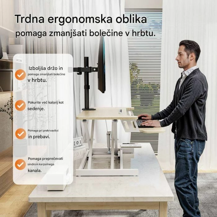 Konvertues tavoline sit-stand VONHAUS 3000538, sipërfaqe 80x40 cm, rregullim lartësie 11.5-51 cm, dru i çelët