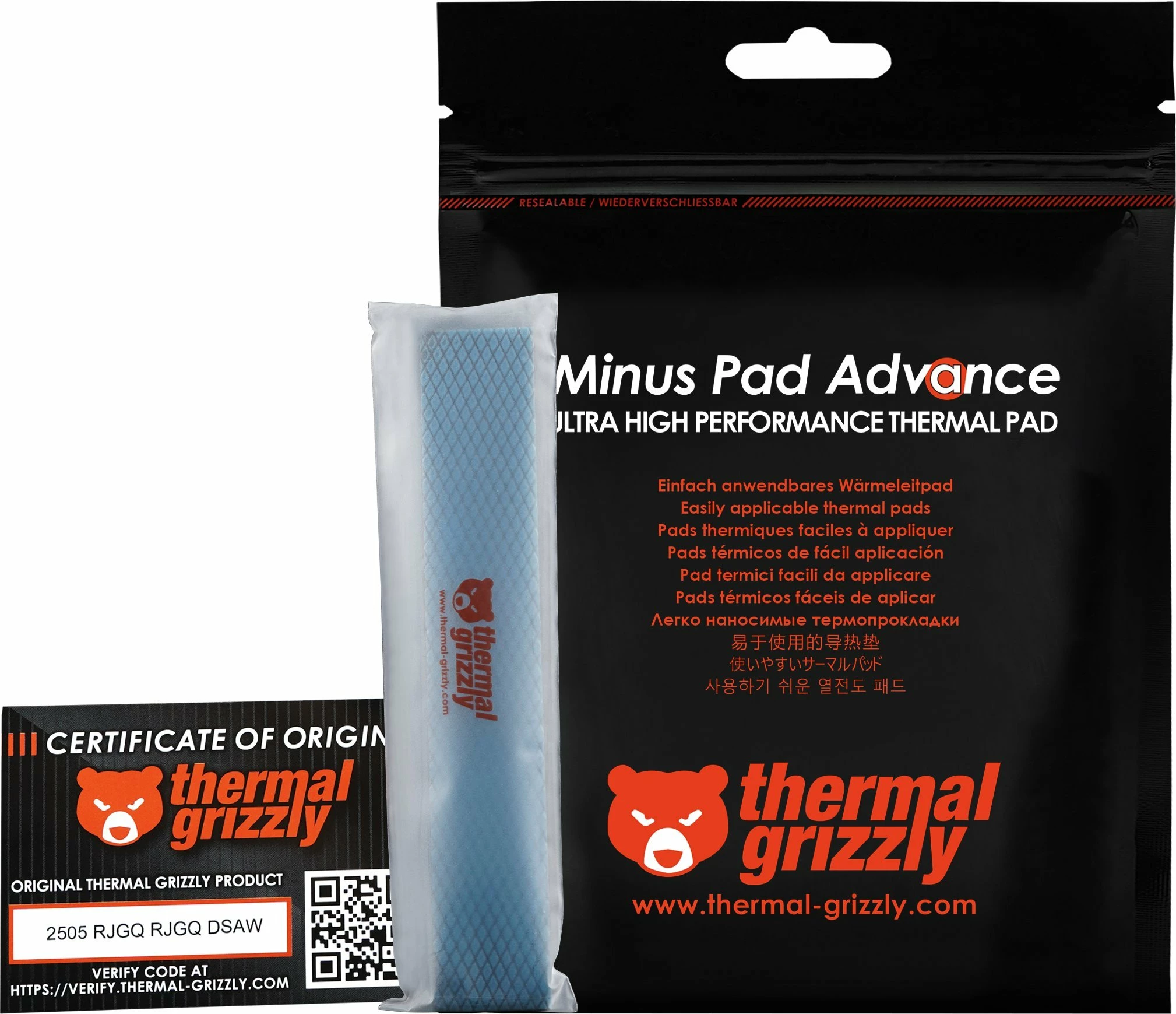 Pad termik Thermal Grizzly Minus Pad Advance TG-MP-A-120-20-15-4 120 x 20 mm 1.5 mm blu, set 4 copë