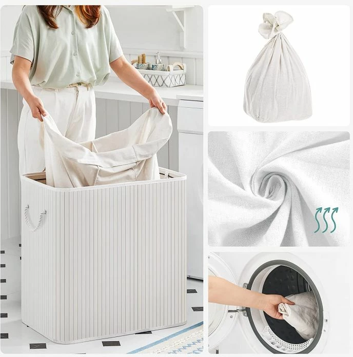 shportë rrobash SONGMICS LCB091W01, 3 x 50L (150L), me 3 ndarje, me kapak, e palosshme, e bardhë