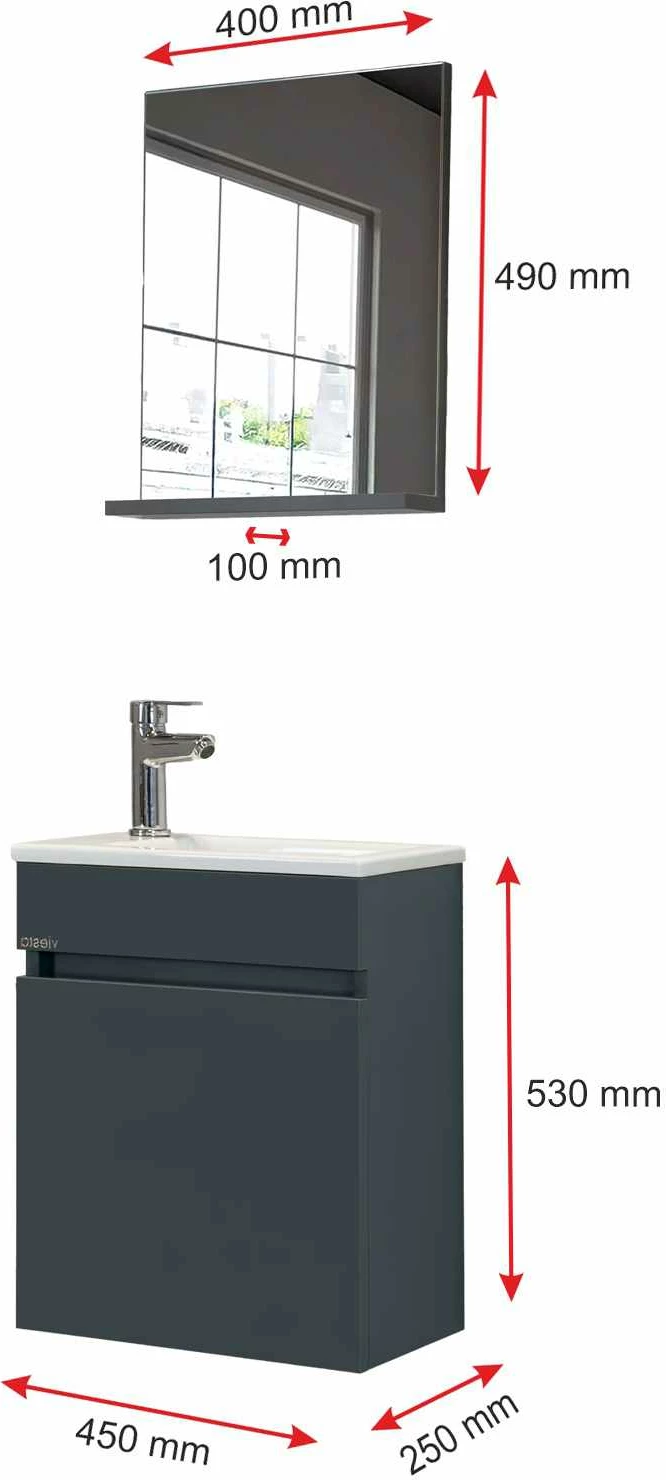 Dollap banjoje, ngjyrë antracit, Skye Decor, me lavaman dhe pasqyrë