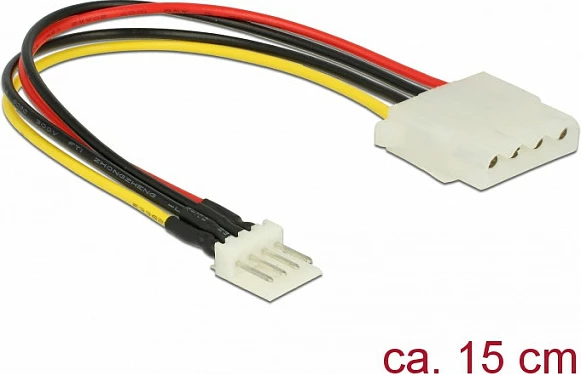 Kabllo adapter energjie DeLOCK 85456, Floppy 4-pin mashkull në Molex 4-pin femër, 0.15 m, zi/kuqe/bardhë/verdhë