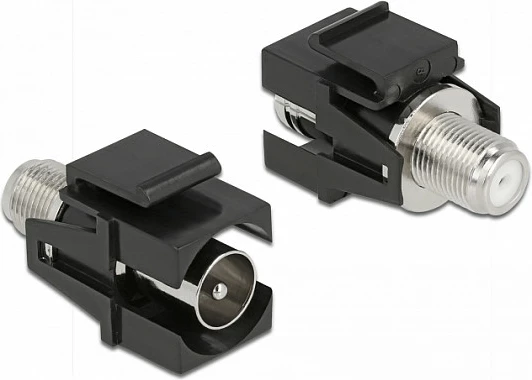 Modul Keystone DeLOCK IEC mashkull në F femër, koaksial, flat, i zi