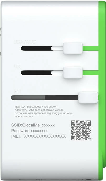 Adapter udhëtimi me hotspot Wi-Fi 4G/LTE GlocalMe Roamplug, 70W, i bardhë