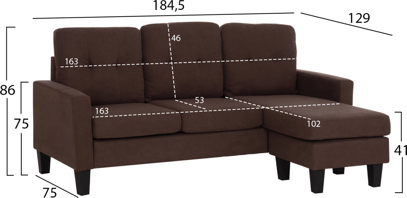 Sofë këndore reversibile Meggy FH3297.12, stof liri kafe, 184.5x129x86 cm