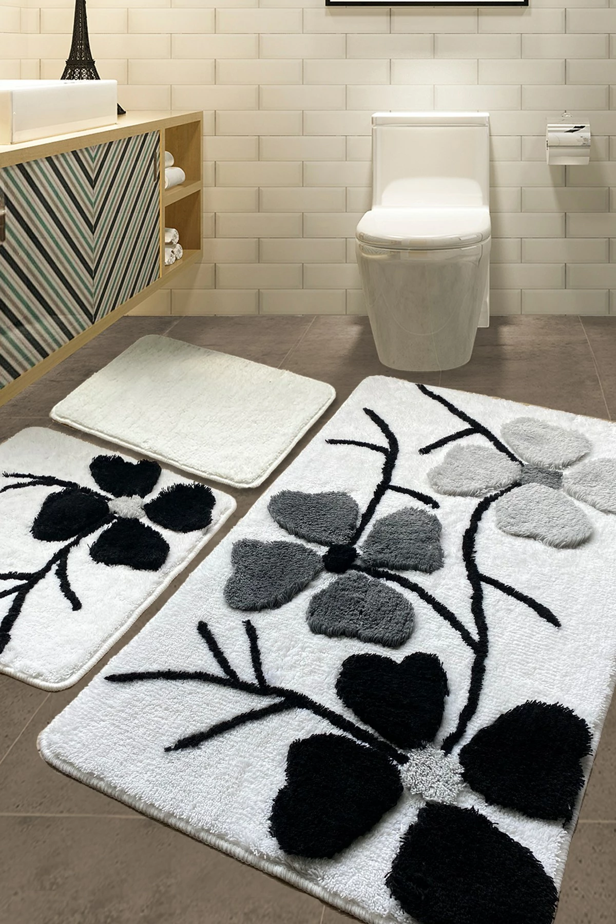 Set tapetash për banjo, akrilik, 3 copë, Mijölnir, Kırcicegi, ngjyrë gri