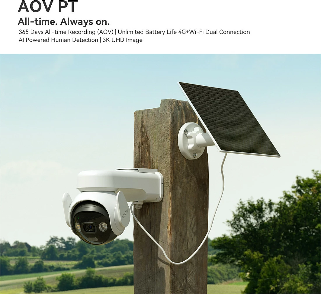 Kamerë sigurie IP Imou AOV PT 5MP, 4G LTE, Wi‑Fi, me panel solar, e jashtme, e bardhë