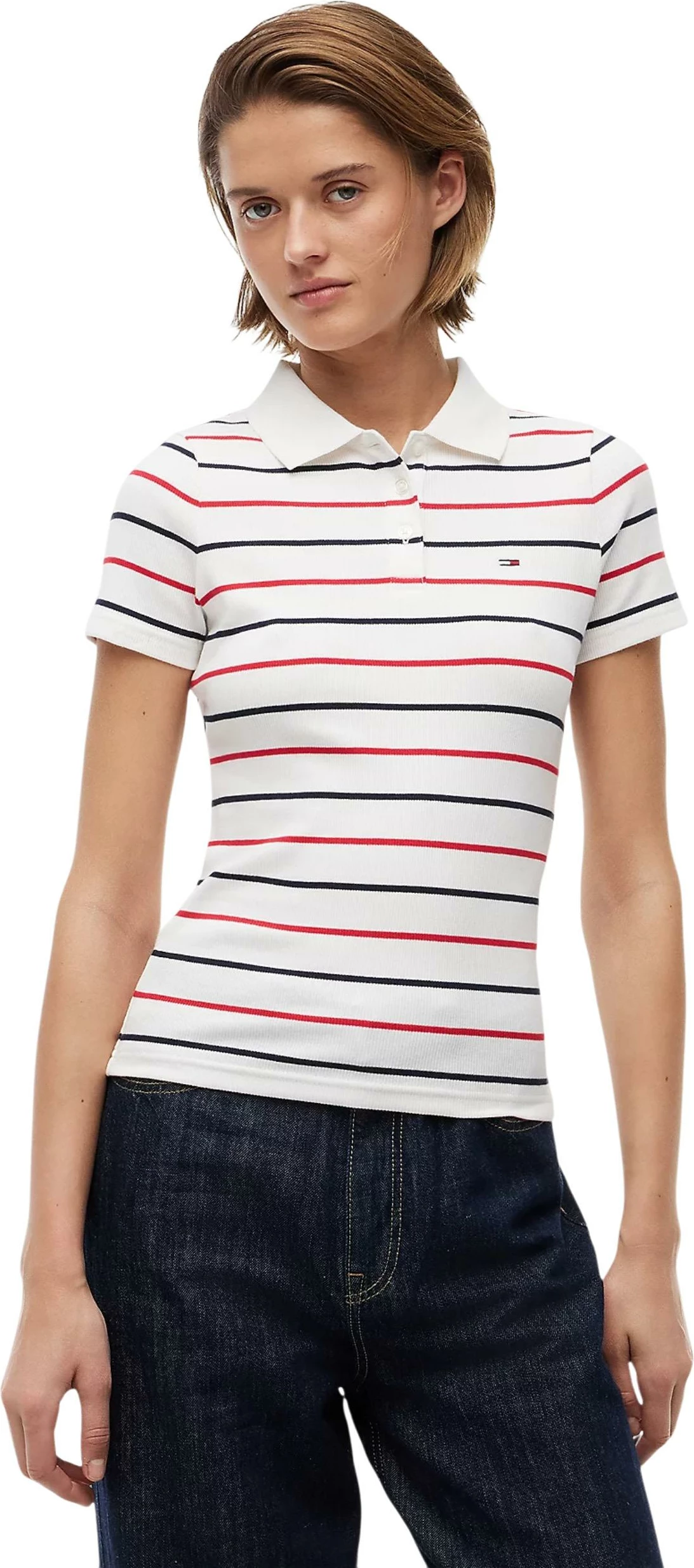 Maicë polo Tommy Hilfiger Jeans DW0DW22327 për femra, e bardhë