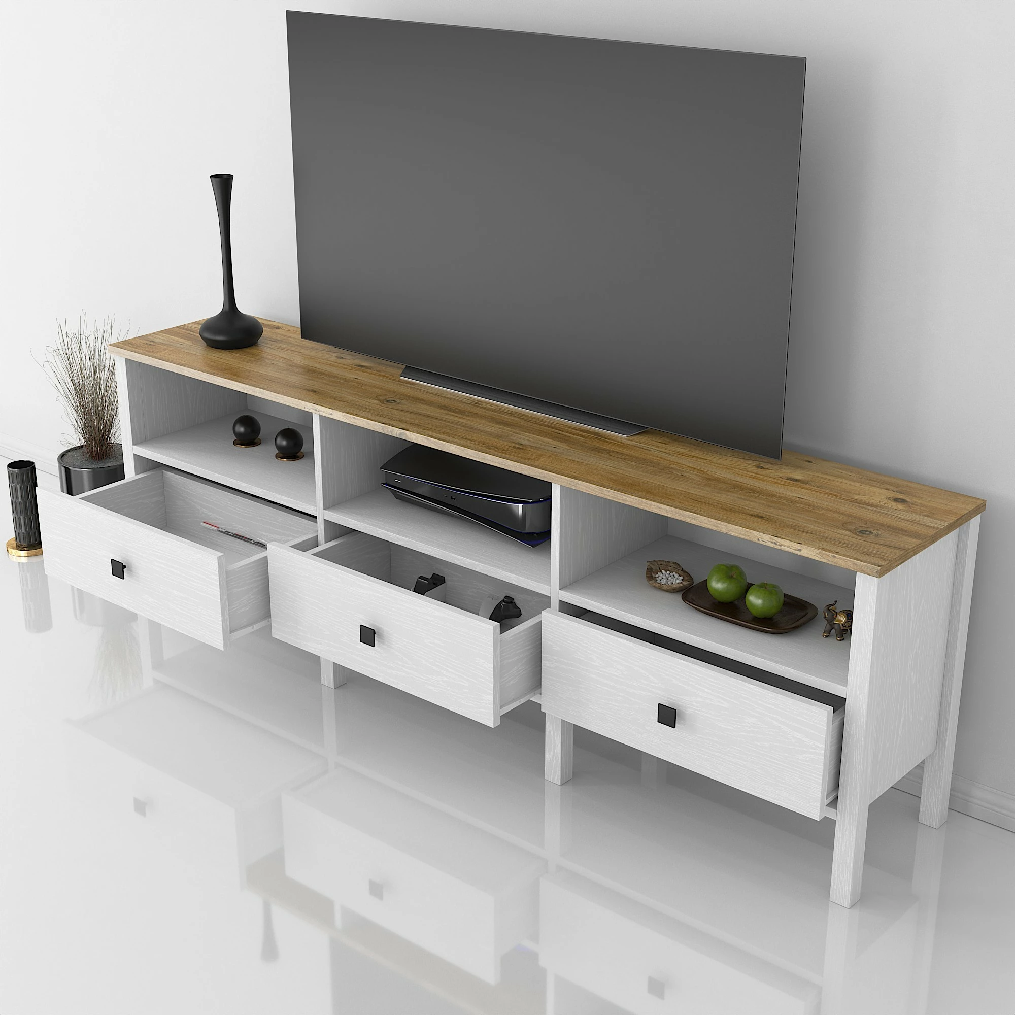 Komodë TV Hanah Home, FRN-10055, ngjyrë druri dhe e bardhë, 180x60x35cm