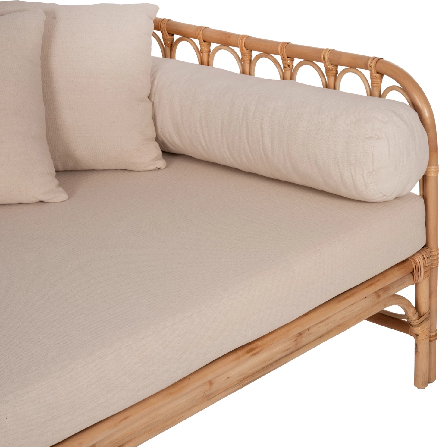 Krevati-divan LIGNANO FH9660 rattan natyral me jastëkë bezhë 200x100x75H cm