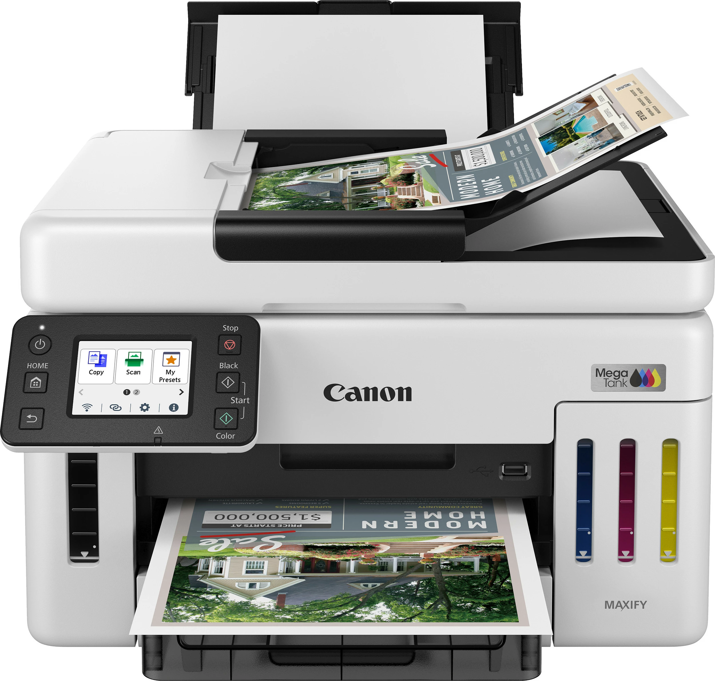 Printer multifunksional Canon MAXIFY GX6150, Inkjet me ngjyra, A4, Duplex, Wi‑Fi/Ethernet, bardh e zi