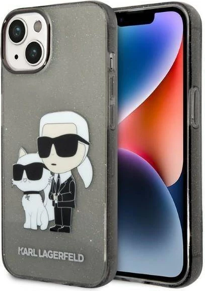 Mbështjellës KARL LAGERFELD KLHCP14MHNKCTGK për iPhone 14 Plus, Glitter IML NFT Full Bodies, transparent e zezë me glitter