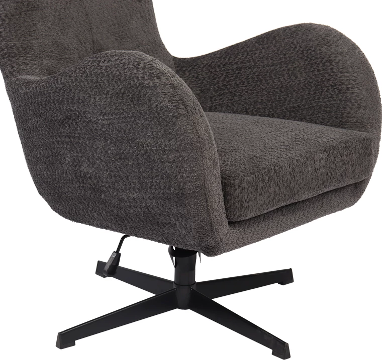 Fotel rrotullues Zefrina, material tekstili ngjyrë gri e errët, bazë metalike e zezë, 82x77x99cm