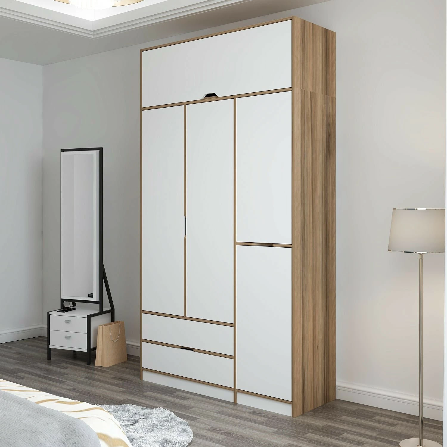 Dollap rrobash Skye Decor, Elina, bardhë-dore, 140x253x52cm