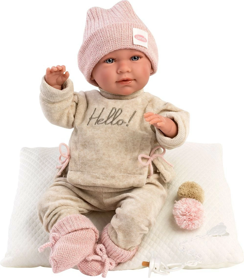 Kukull bebe Llorens Mimi 42 cm me jastëk dhe smocë, për vajza