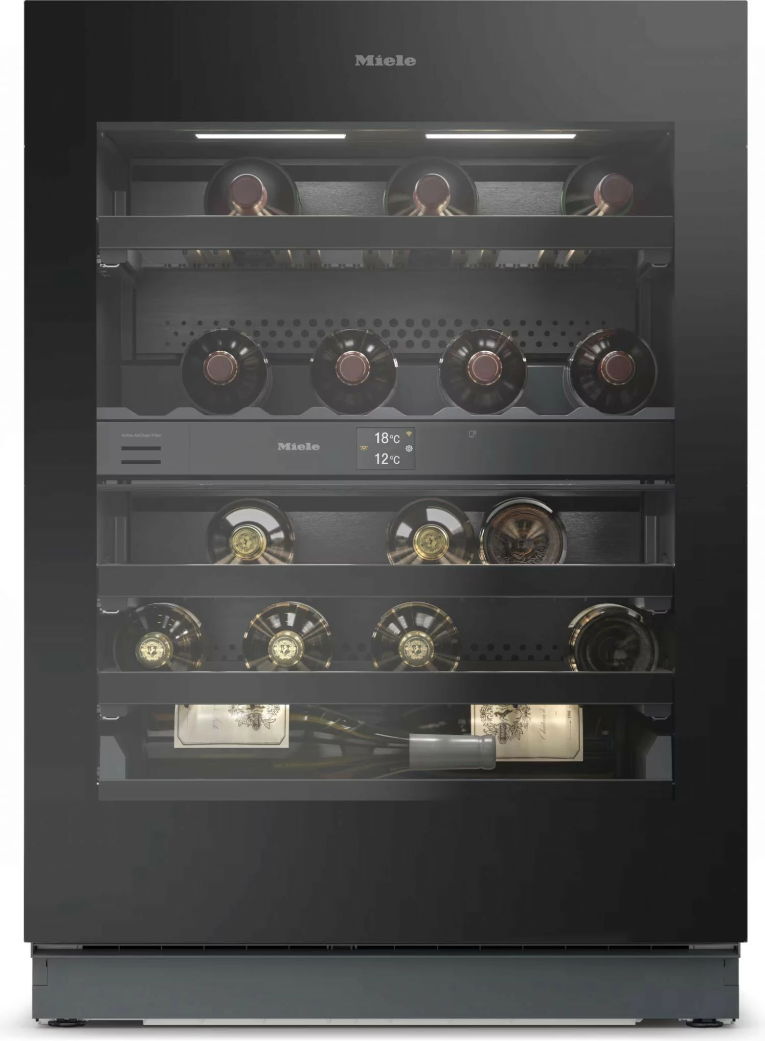 Ftohës vere Miele KWTUS 7096 E 90L 32 shishe Dual Zone Touch Control, i zi xham