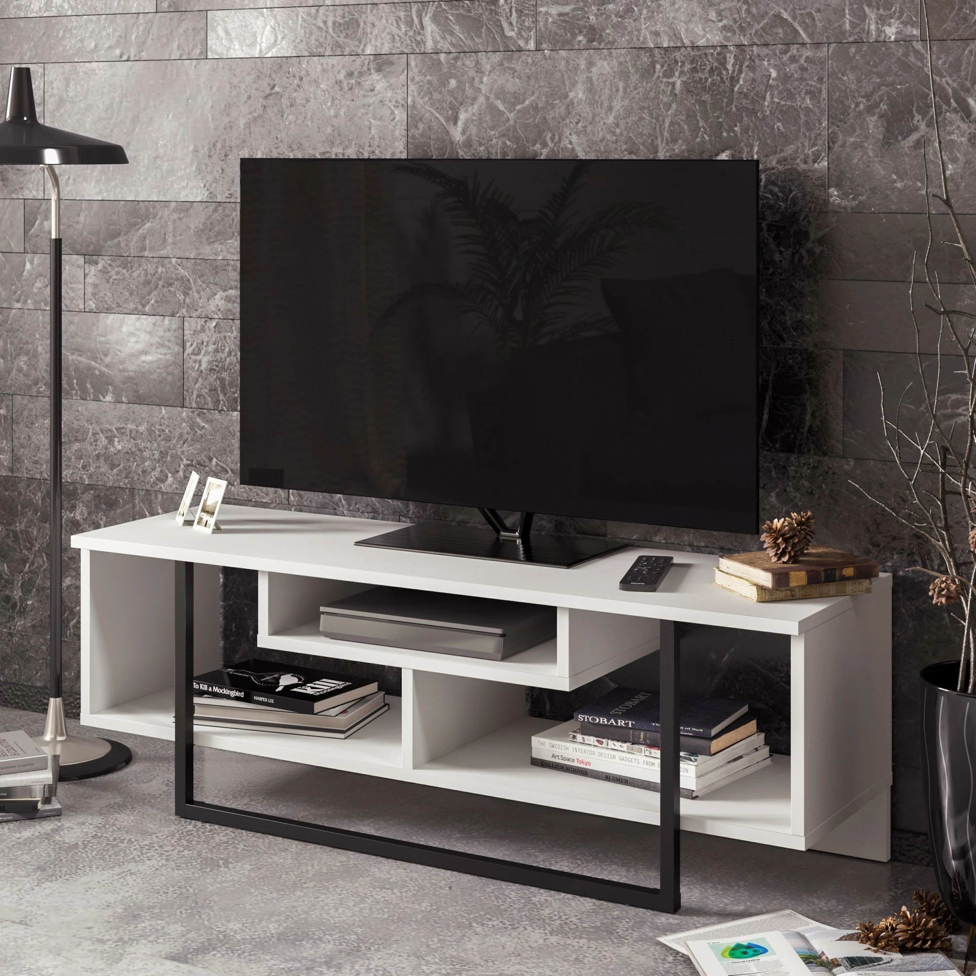 Komodë TV Hanah Home, Asal (120), e bardhë, e zezë