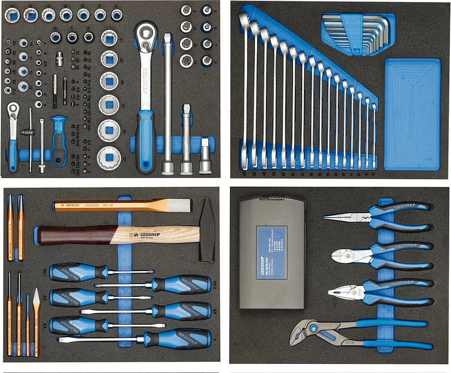 Set veglash GEDORE WHL-L7-TS-147, 147 copë, metrik, për karrocë veglash, blu