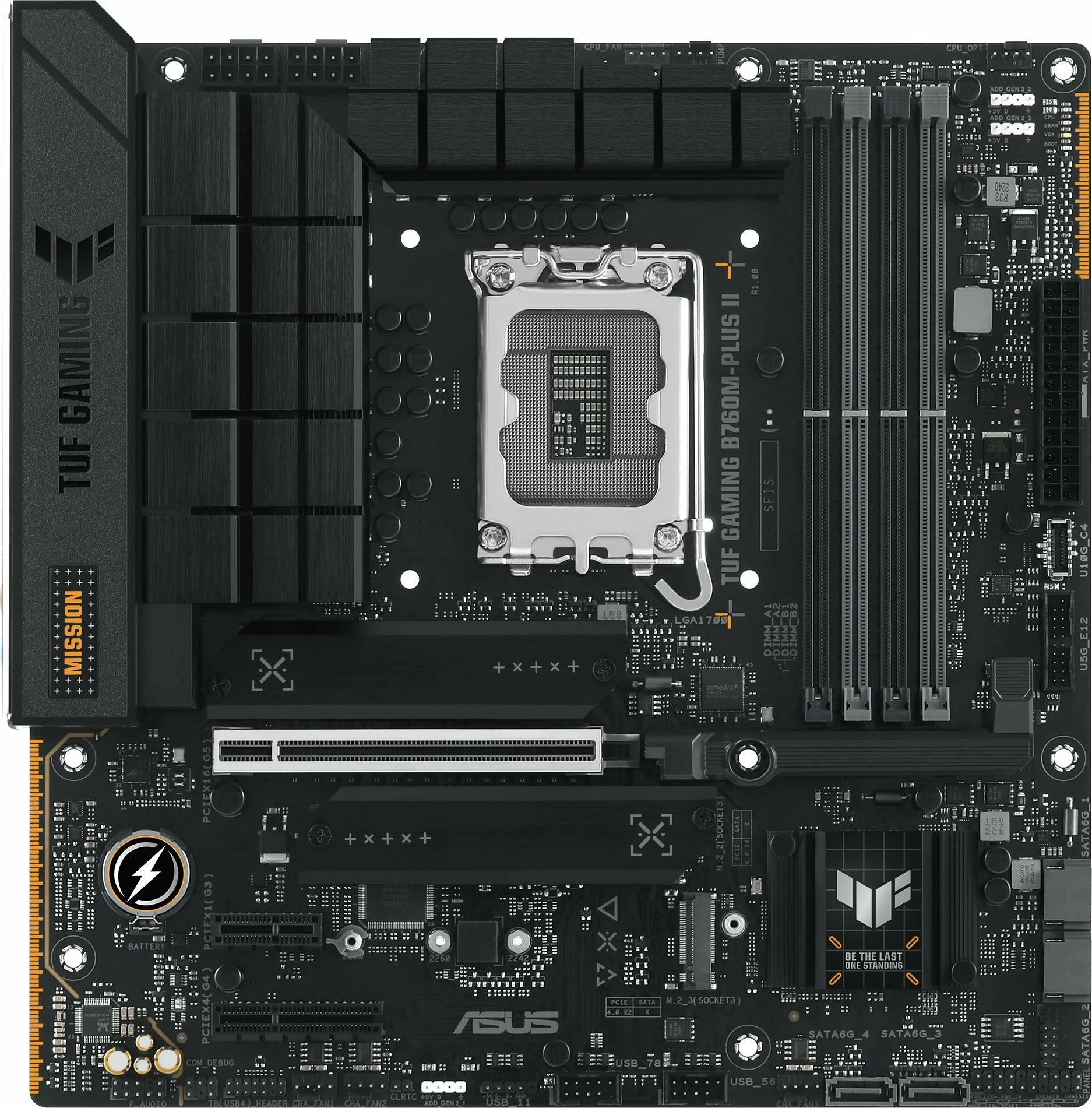 Pllakë amë Asus TUF GAMING B760M-PLUS II Micro ATX, Intel B760, DDR5, PCIe 4.0, 2.5GbE
