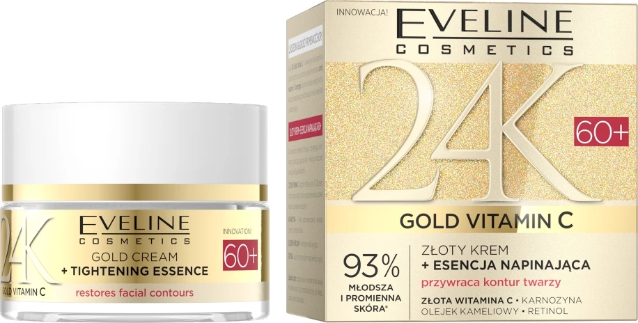 Krem fytyre + esencë lifting për femra Eveline Cosmetics 24K Gold Vitamin C Gold Cream + Lifting Essence 60+, 50ml