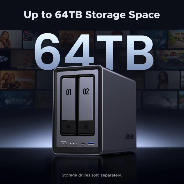 Pajisje NAS UGREEN NASync DXP2800, Intel N100, 8GB DDR5, 2x SATA + 2x M.2, 2.5GbE, gri e errët