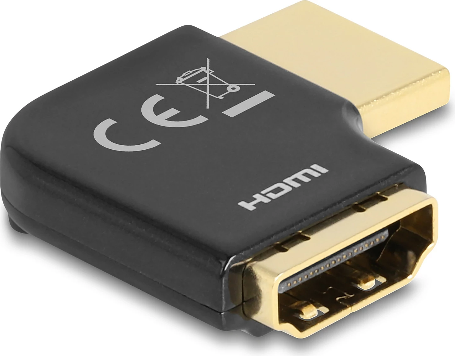 Adapter HDMI DeLOCK 90° majtas, mashkull në femër, 8K 60Hz, metal, i zi