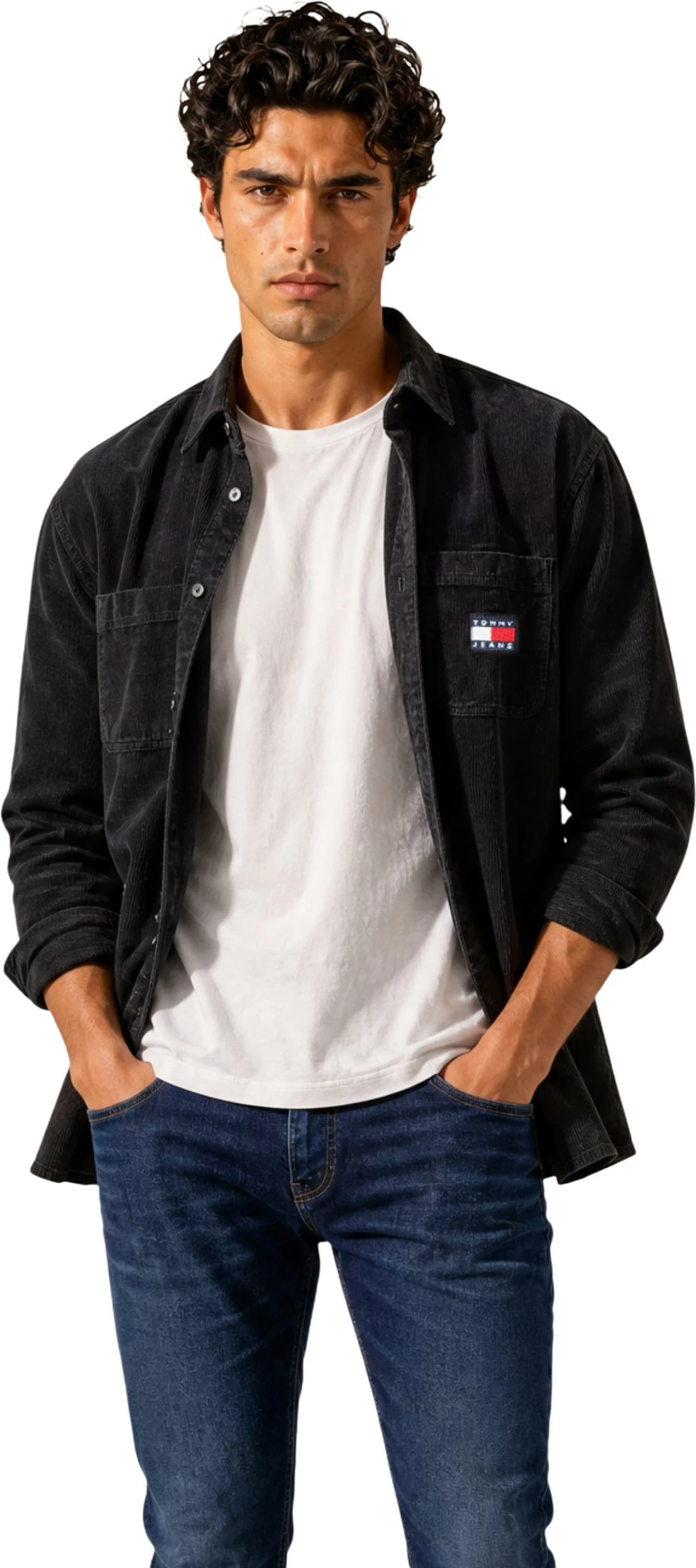 Këmishë me mëngë të gjata Tommy Hilfiger Jeans DM0DM23705 për meshkuj, e zezë