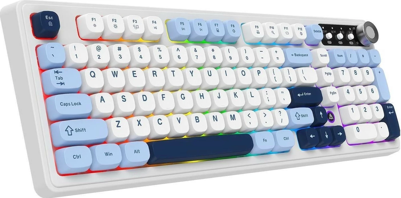 Tastierë wireless Ajazz AF98 PLUS, 98%, RGB, Bluetooth/2.4GHz/USB-C, e bardhë
